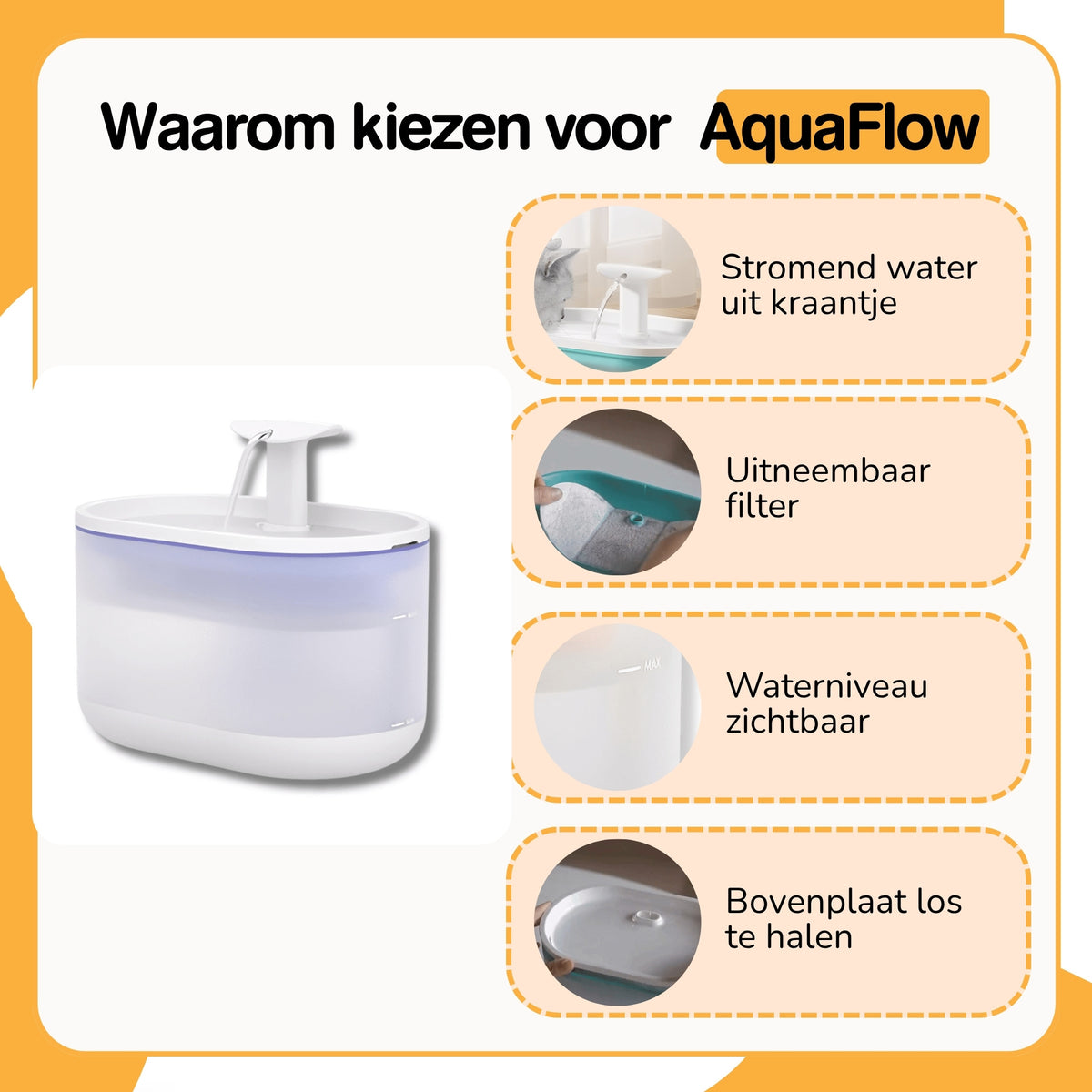 AquaFlow - Drinkfontein Kat met Kraantje en Filter - Mivero