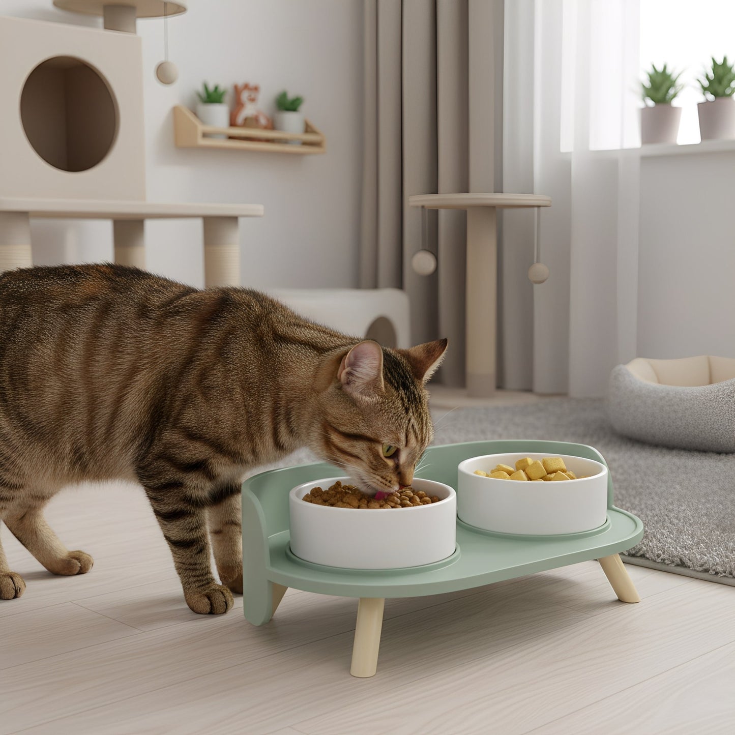 bowlhaven - katten dubbele voerbak keramiek verhoogd - mivero