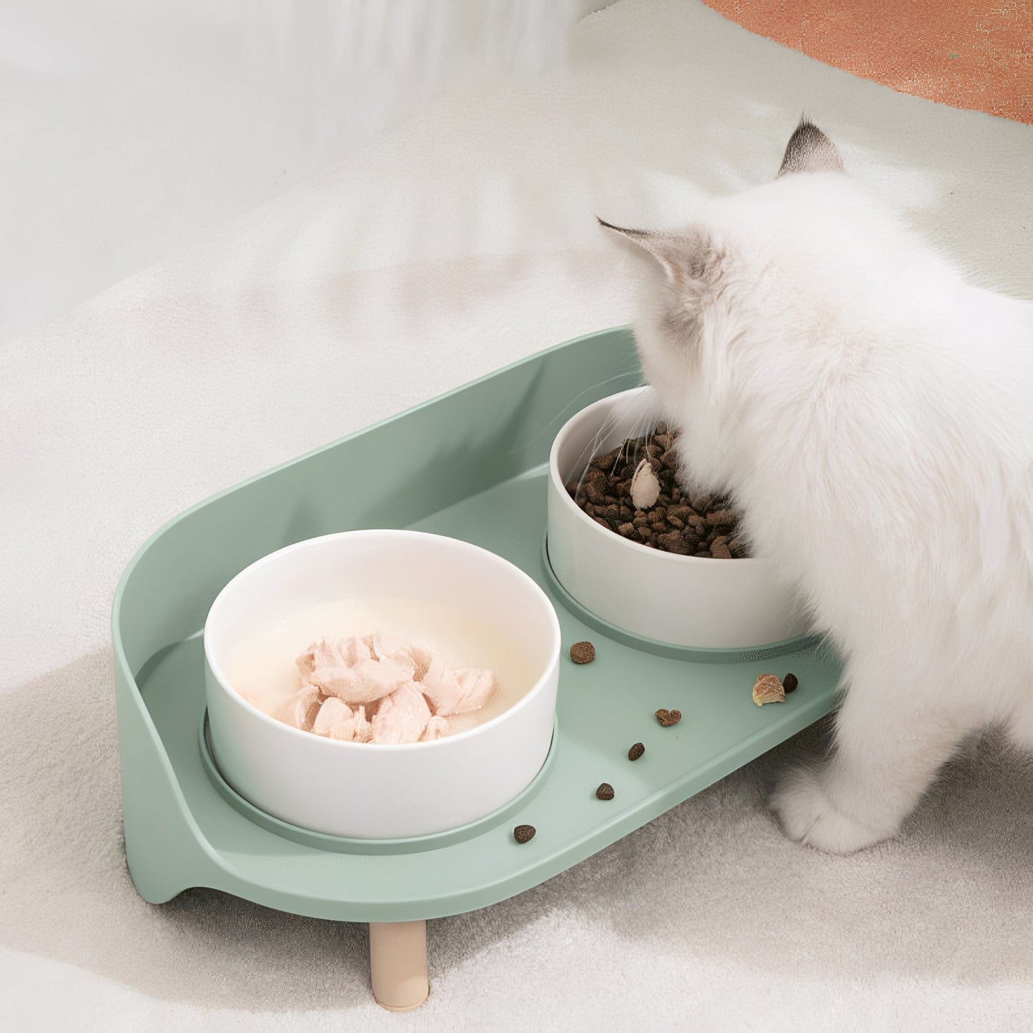 bowlhaven - katten dubbele voerbak keramiek verhoogd - mivero