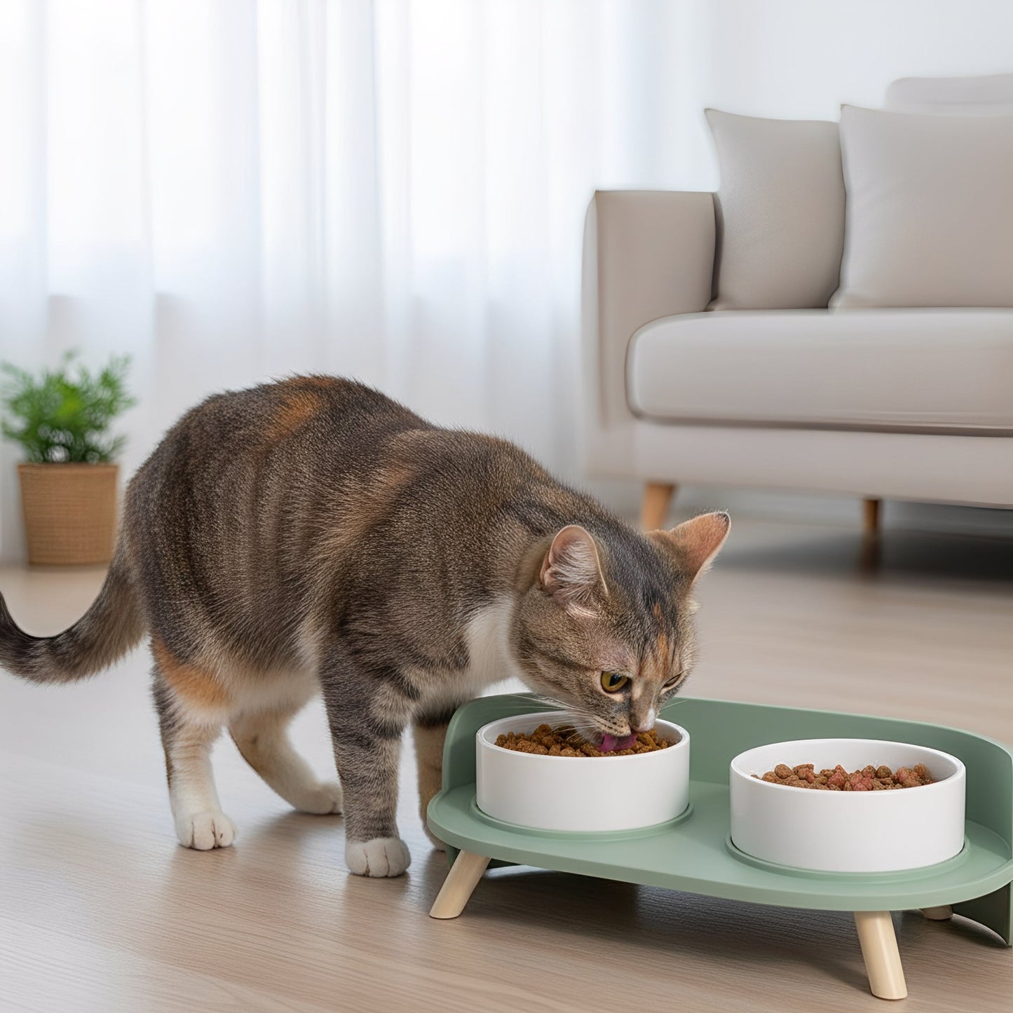 bowlhaven - katten dubbele voerbak keramiek verhoogd - mivero
