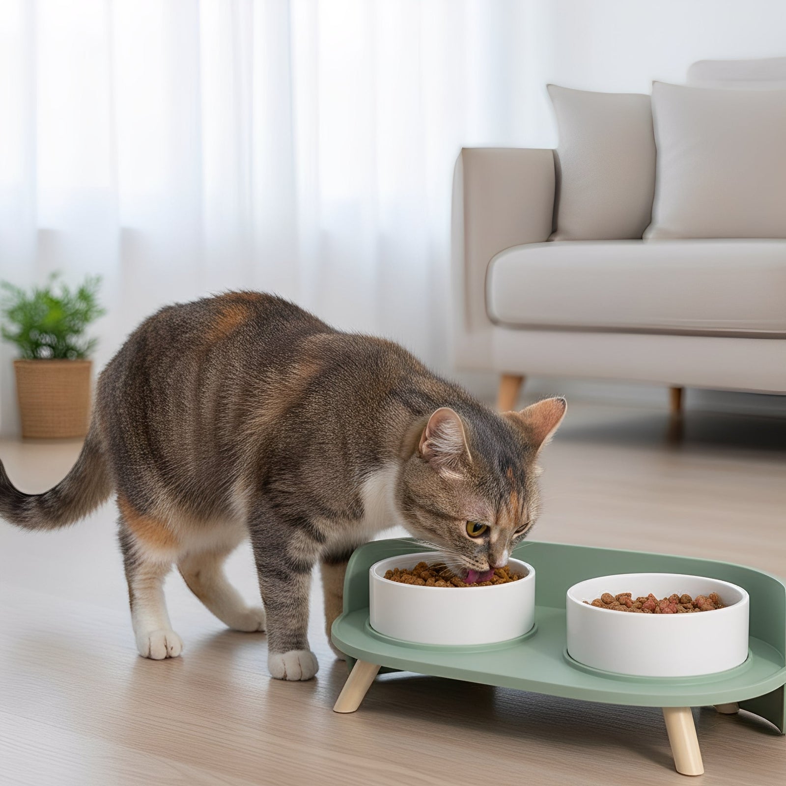 BowlHaven - Katten Dubbele Voerbak Keramiek Verhoogd - Mivero