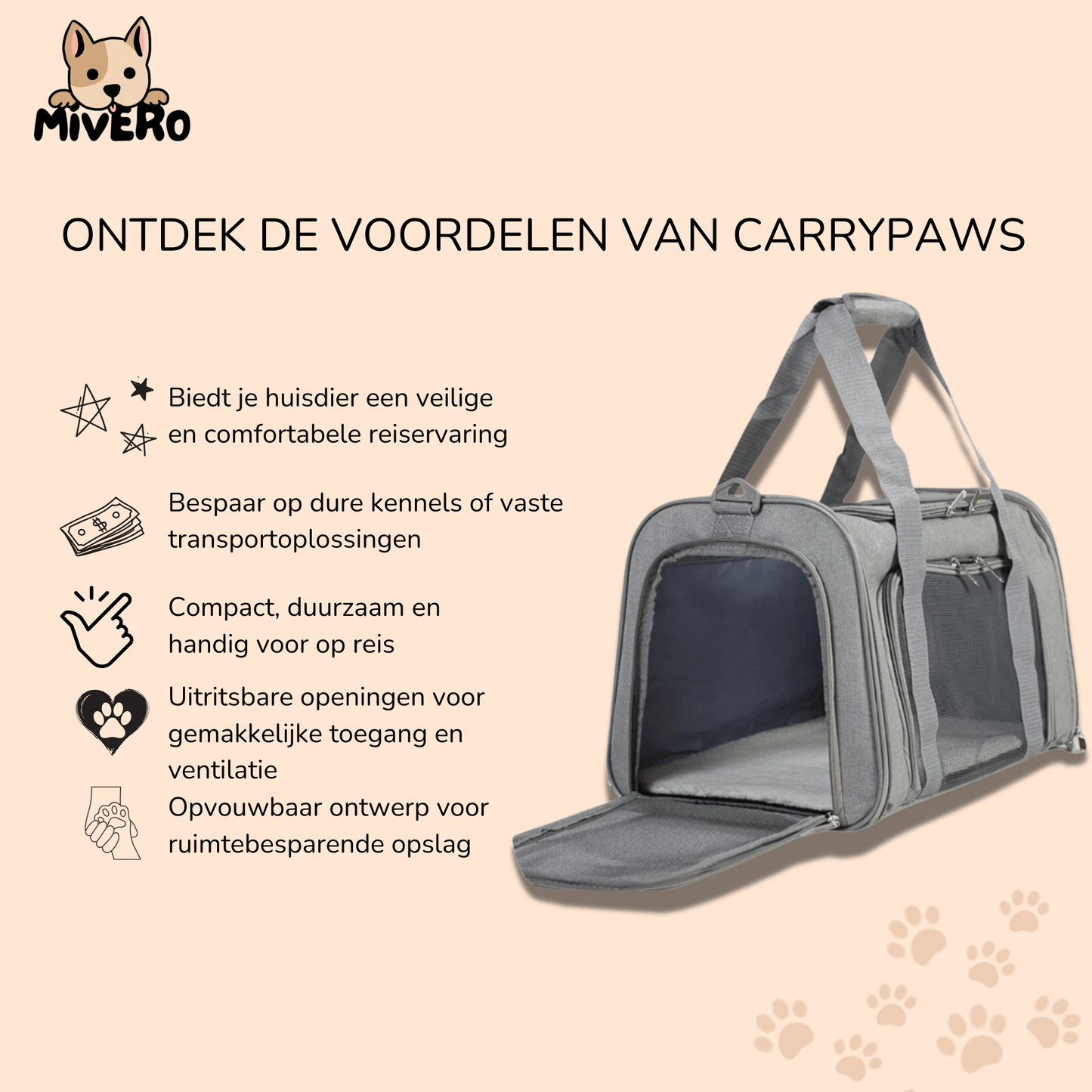 carrypaws - uitbreidbare rolkoffer draagtas - mivero