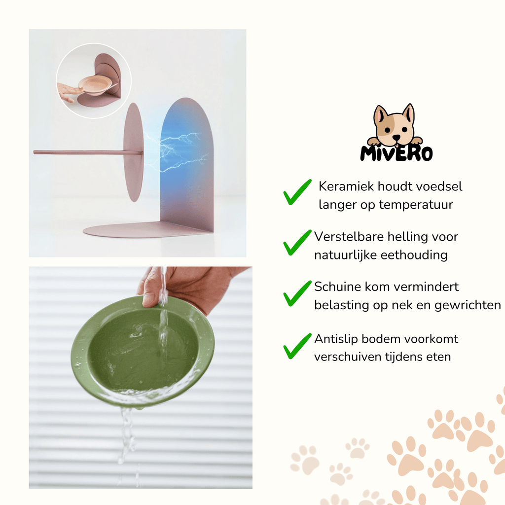 Cerakatt - Verhoogde Keramische Kattenvoerbak - Mivero