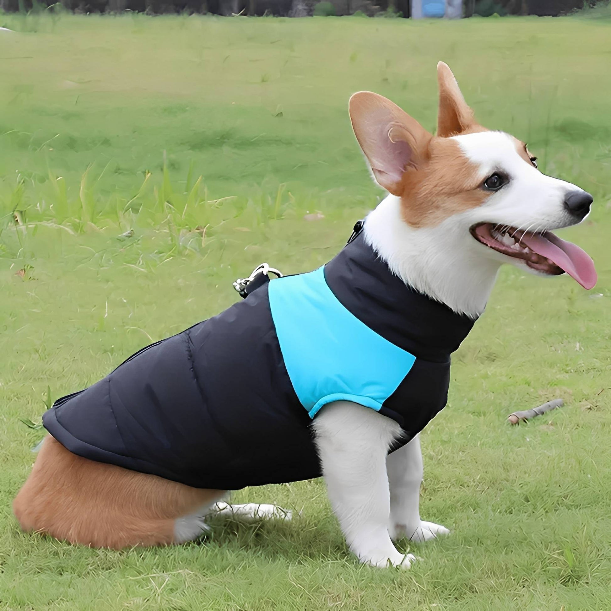 ComFura - Chaqueta para perros impermeable con cremallera y arnés