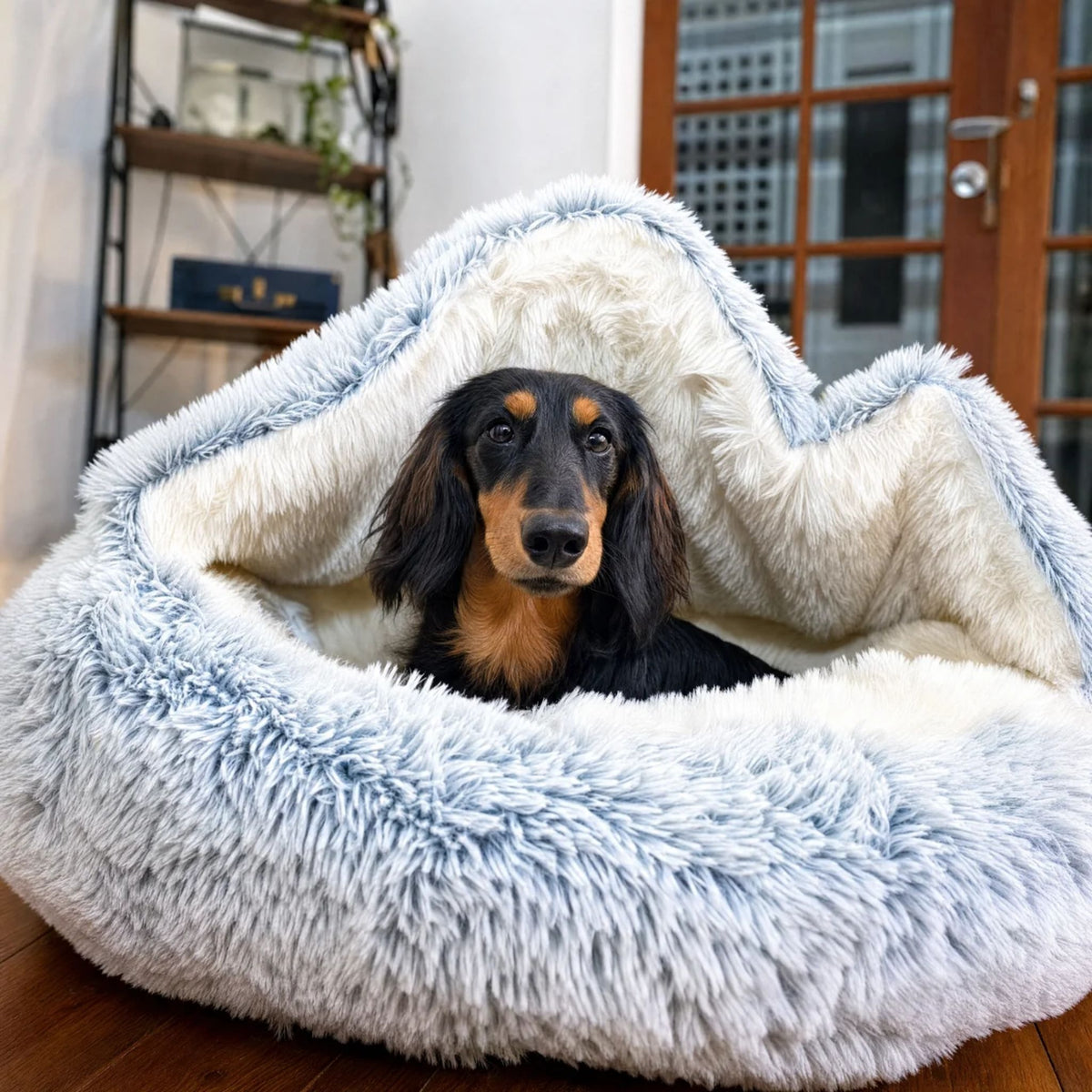 cozycave - fluffy hondenmand met dak - mivero