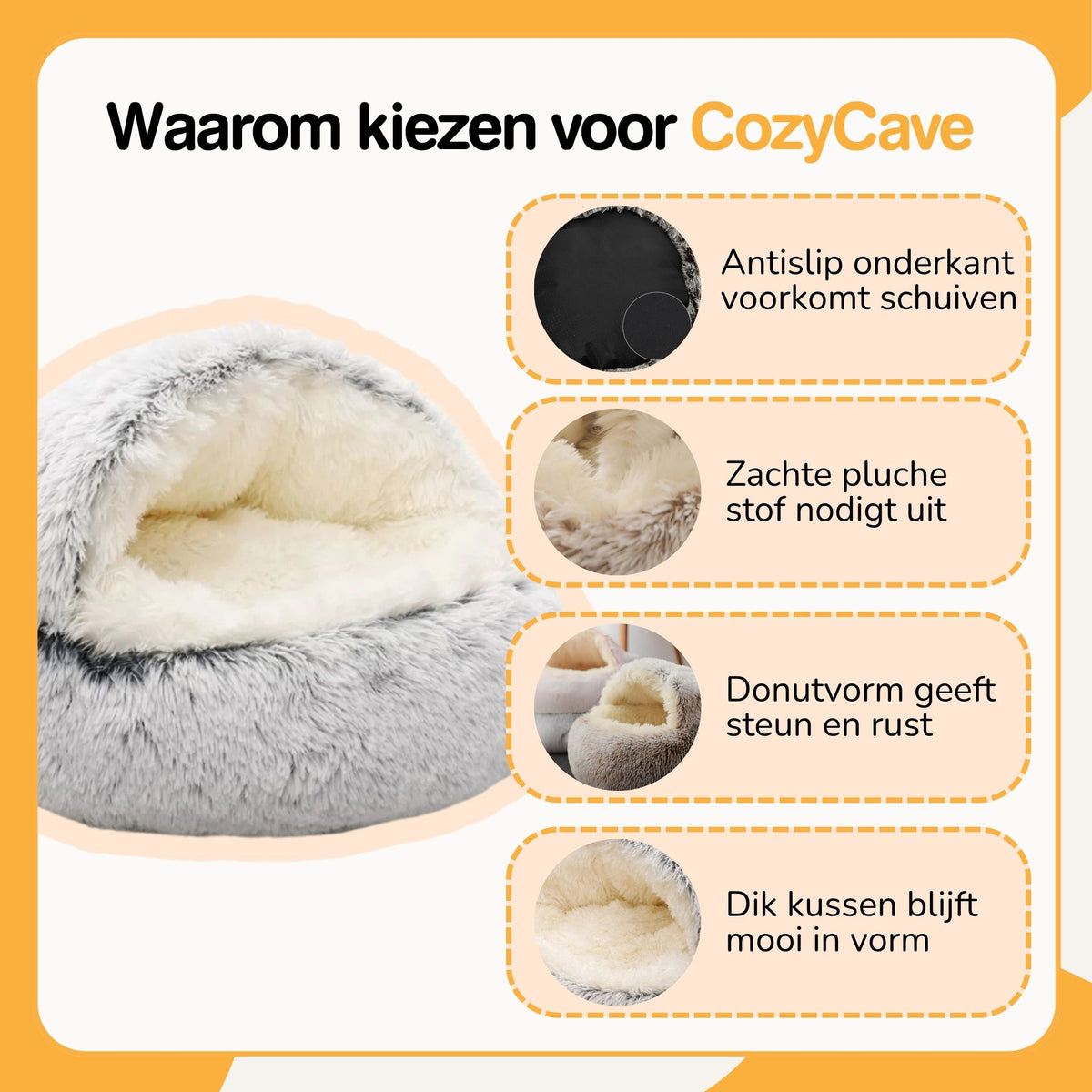 cozycave - fluffy hondenmand met dak - mivero