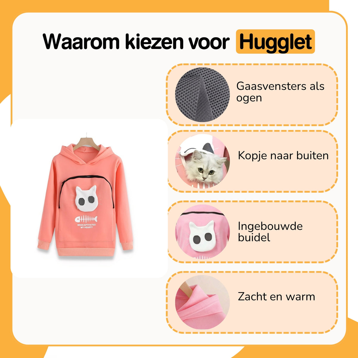 Hugglet - Hoodie met Buidel voor Huisdier - Mivero