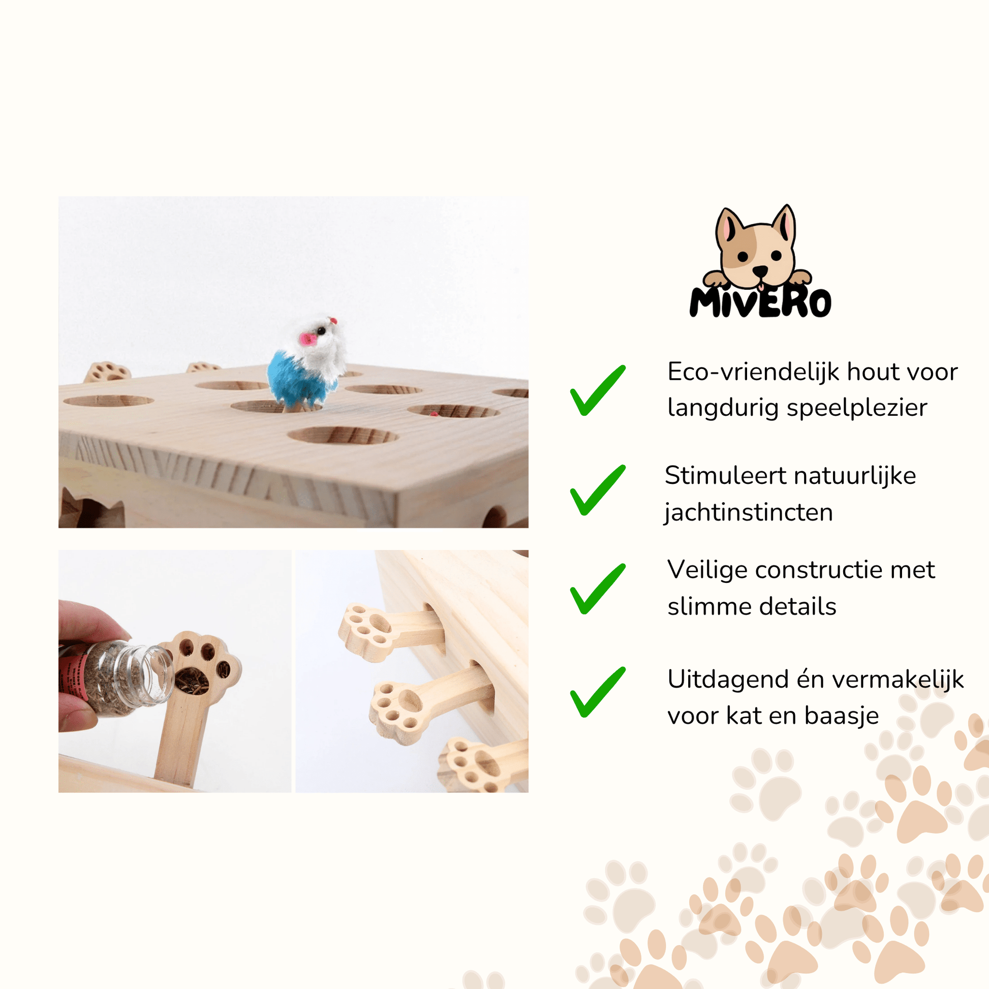 MoleHunt - Houten Interactief Whack - a - Mole Kattenspeelgoed - Mivero