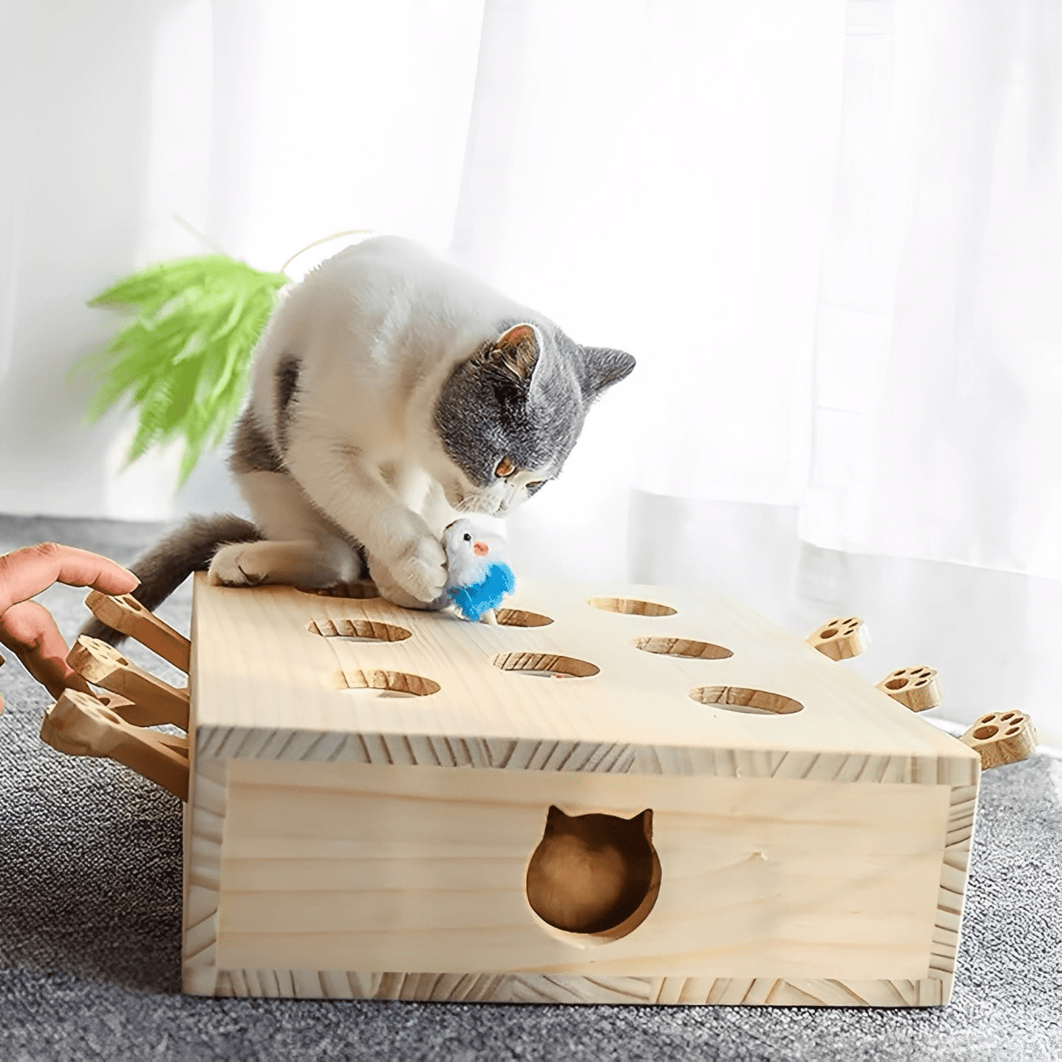 MoleHunt - Houten Interactief Whack - a - Mole Kattenspeelgoed - Mivero