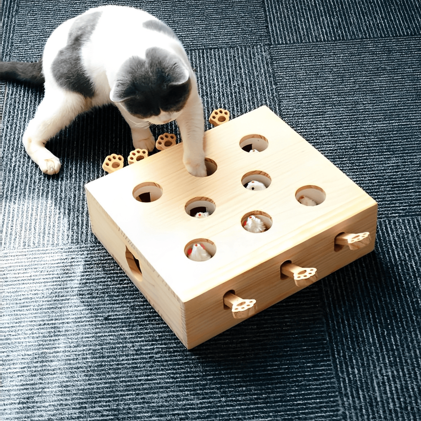 molehunt - houten interactief whack - a - mole kattenspeelgoed - mivero