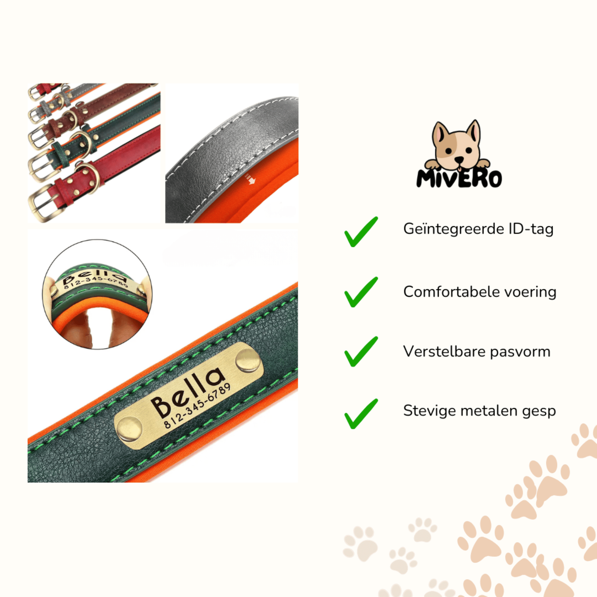 PawID - Gegraveerde Leren Hondenhalsband - Mivero
