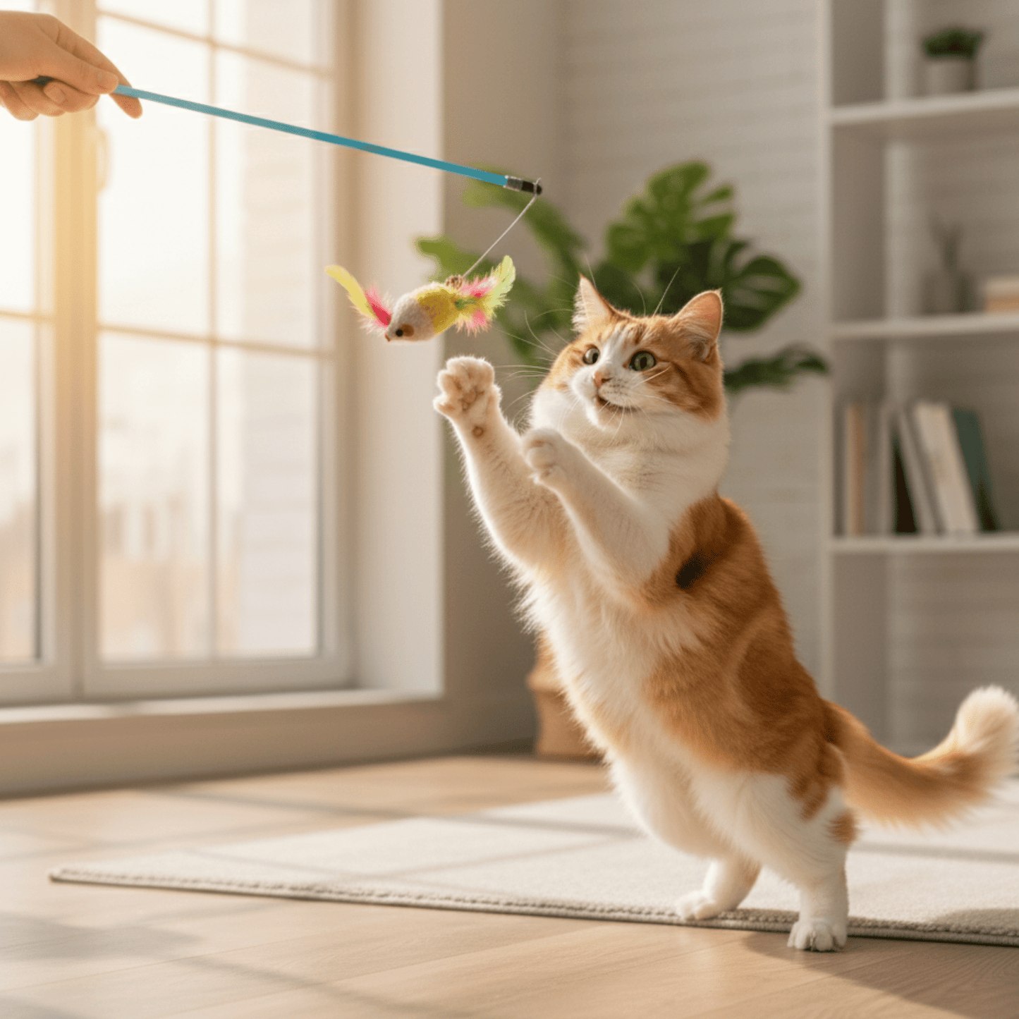 pouncee - kattenhengel met muis en veren - mivero