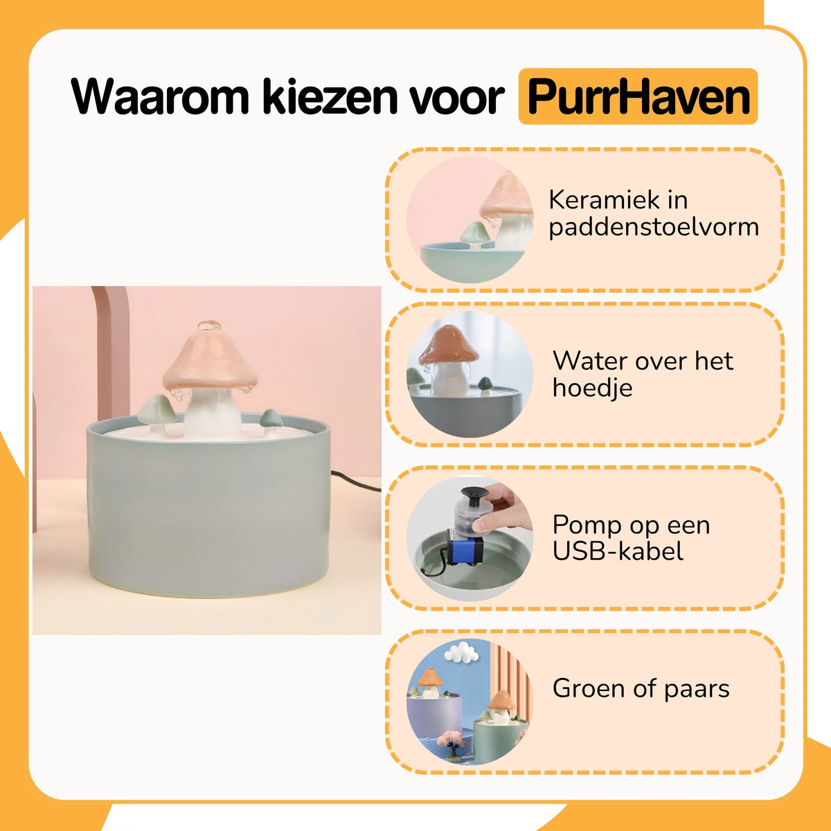 PurrHaven - Drinkfontein Kat van Keramiek in Paddenstoelvorm - Mivero