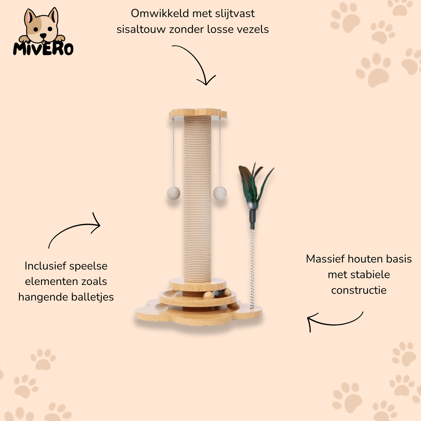 purrvana - massief sisal kattenkrabpaal - mivero