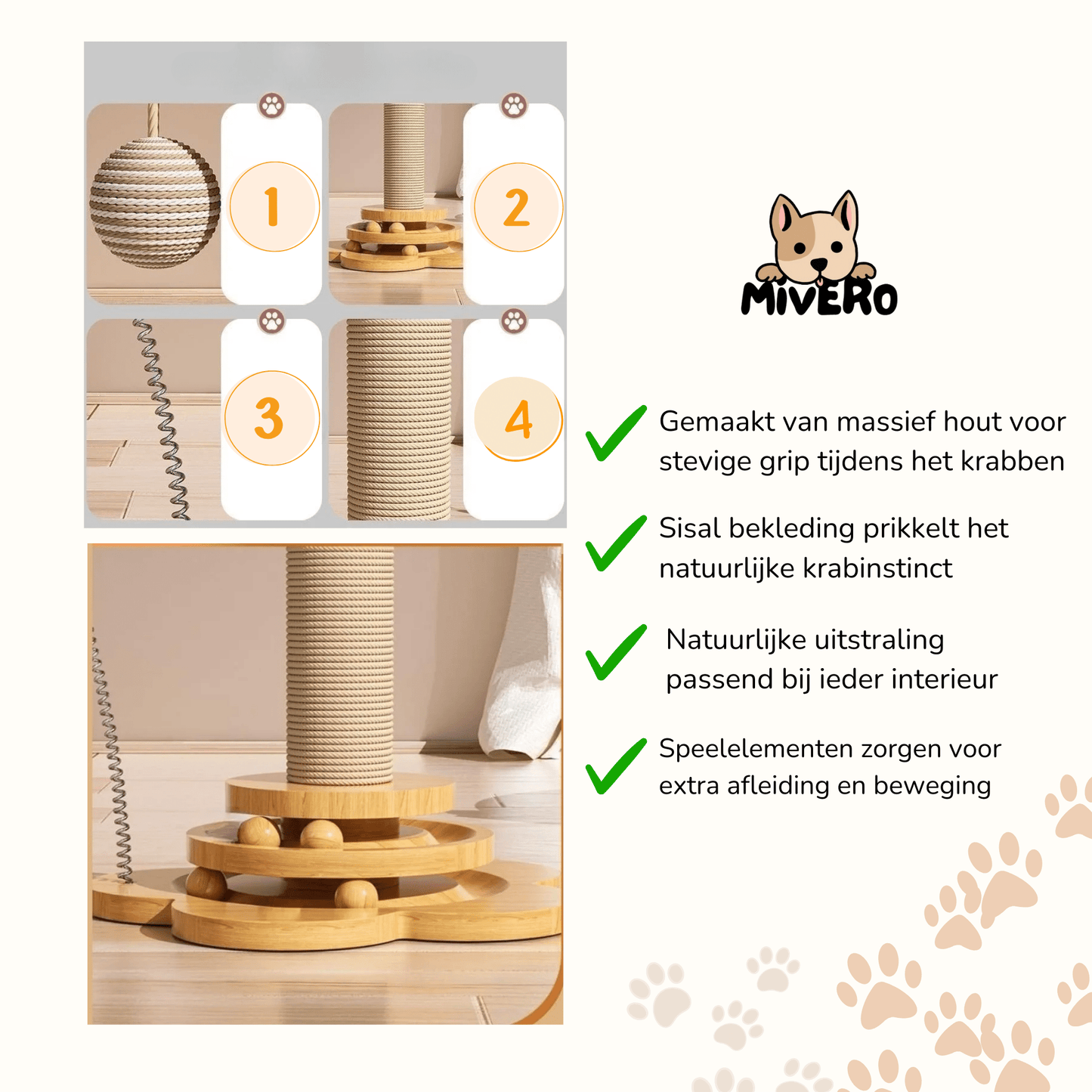 purrvana - massief sisal kattenkrabpaal - mivero