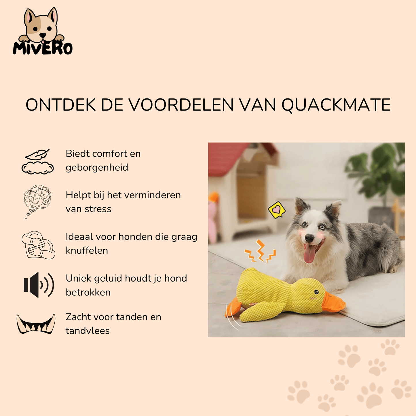 quackmate - honden stress eend knuffel - mivero