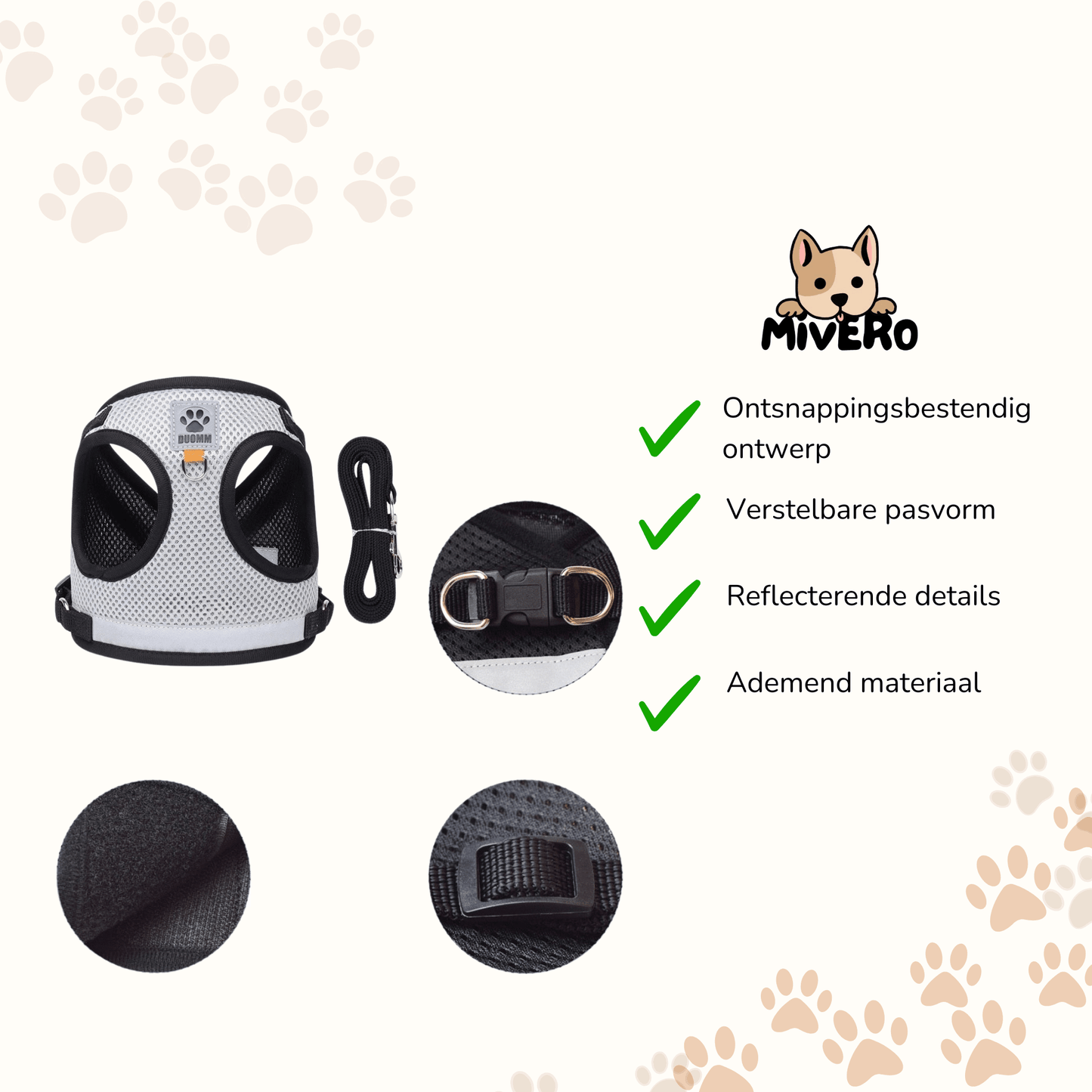 snugfit - ontsnappingsveilig reflecterend kattentuig - mivero