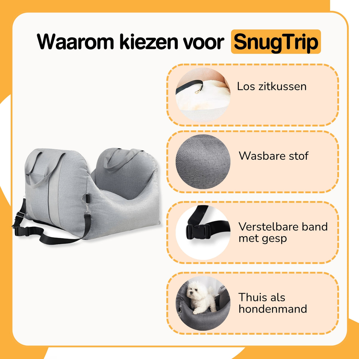 SnugTrip - Autostoel Hond met Draaghengsels - Mivero