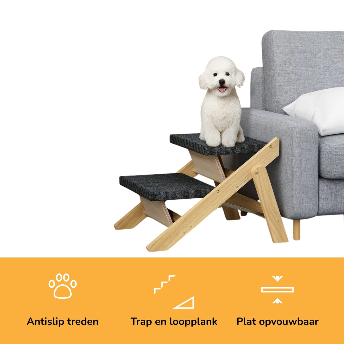 Treddo - Hondentrap en Loopplank Opvouwbaar Hout - Mivero