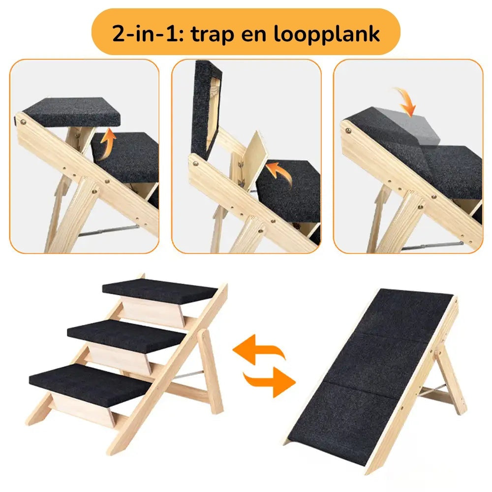 Treddo - Hondentrap en Loopplank Opvouwbaar Hout - Mivero